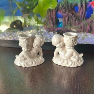 Elegant Cream Cherub Candle Holders